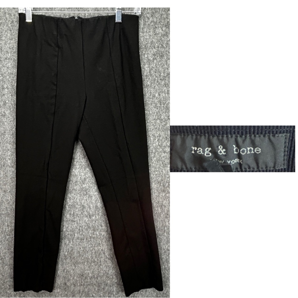 Rag & Bone Black Pants Fitted w Front Pleats, Button Ankles Size 6 (788)
